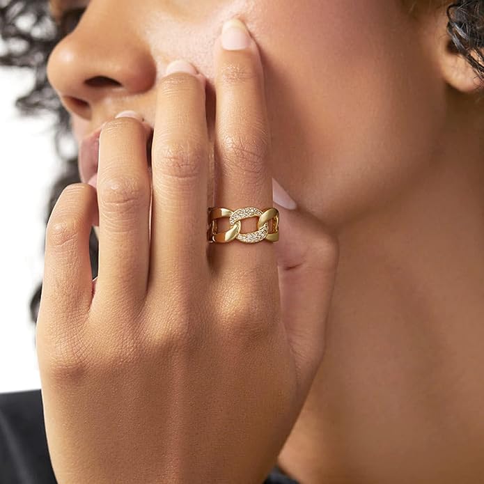KissYan Gold Rings for Women, 14K Gold Plated Adjustable Statement Irregular Geometric Diamond Twisted Open Stackable Band Chunky Finger Rings Dainty Cubic Zirconia Jewelry Gifts