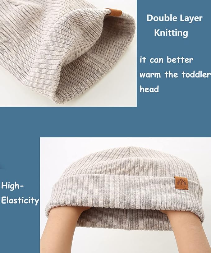 Moon Kitty 2PCS Baby Beanie Soft Toddler Beanie Warm Knitted Infant Winter Hats for Baby Boys