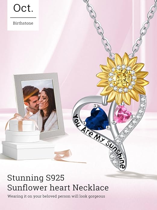 Valentine's Day Gifts for Wife 925 Sterling Silver Double Birthstone Pendant Necklaces I Love You for Always and Forever Necklace Anniversary Birthday Gifts for Wife Girlfriend Mom Her