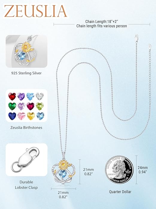 Valentine's Day Gifts for Wife 925 Sterling Silver Double Birthstone Pendant Necklaces I Love You for Always and Forever Necklace Anniversary Birthday Gifts for Wife Girlfriend Mom Her