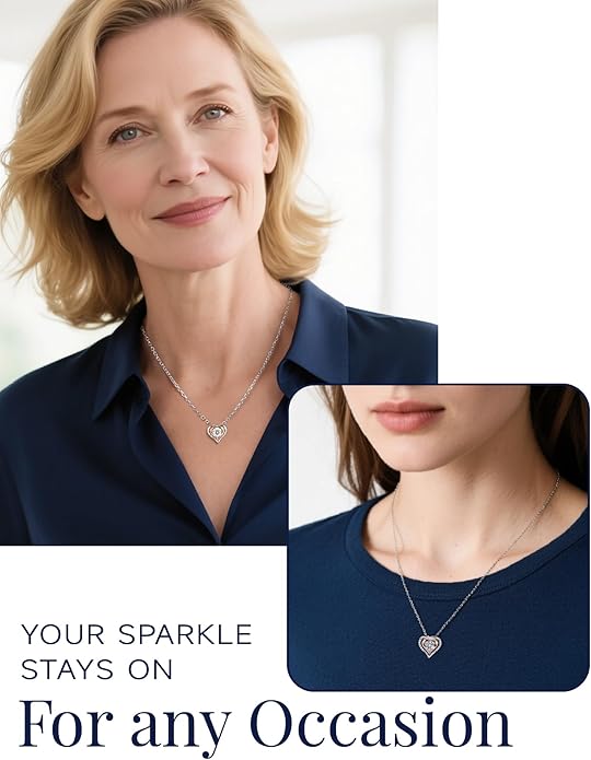 MomentWish Heart Necklace for Women Moissanite, Simulated Diamond, 925 Sterling Silver