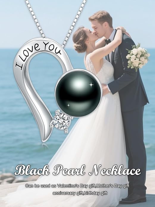 Tahitian Black Pearl 18K White Gold Plated Sterling Silver Heart/Infinity/Four Leaf Clover Pendant Necklace Jewelry Gifts for Women Wife Mom Girlfriend Wedding Birthday Anniversary Christmas