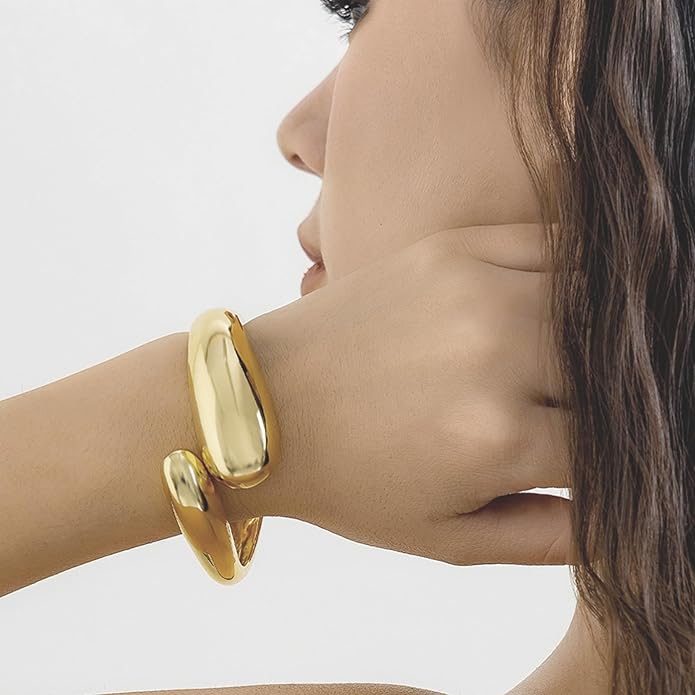 Gold/Silver Cuff Bangle Bracelets For Women Chunky Waterdrop Twisted Hinged Bangle Bracelets Minimalist Arm Cuff Bracelet Jewelry Gifts