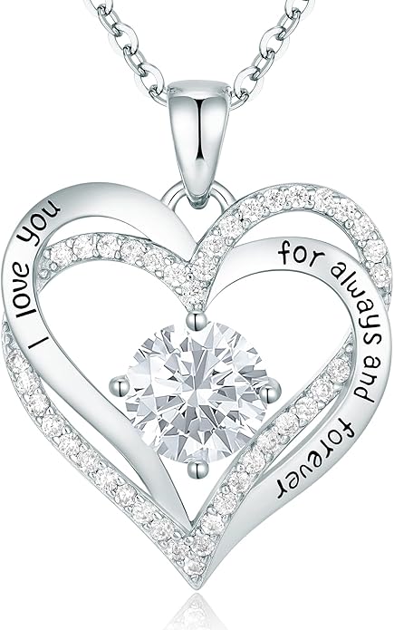CDE Valentine's Day Gift Forever Love Heart Necklaces for Women, Wedding Anniversary, Birthday Mothers Christmas Day Gifts for Mom, Mother, Wife, S925 Silver Jewelry with Birthstone Pendant