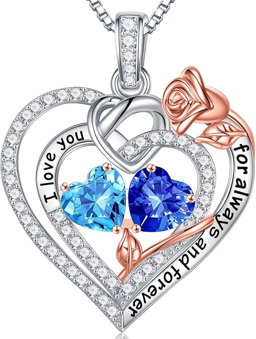 Iefil Valentines Day Gifts for Her Wife - 925 Sterling Silver Double Birthstone Necklace, Anniversary Birthday Gifts for Women, Jewelry Gift for Wife Girlfriend Mom Her