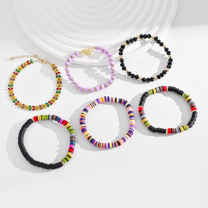 Heishi Beaded Stretch Bracelets for Women Stackable Polymer Clay Beads Bracelets Friendship Boho Summer Beach Bracelet Jewelry Set