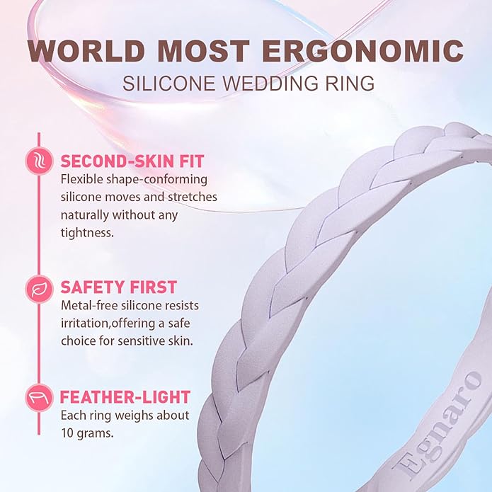 Egnaro Thin Silicone Anniversary Rings:2.5mm Wide - 2mm Thick Woven Design Statement Rubber Wedding bands Women,2-5 Variety Multipack