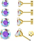 4Pairs AB Cubic Zirconia Earrings Studs Flat Back Earrings for Women 14K Gold CZ Flatback Stud Earrings Hypoallergenic Cartilage Nap Earrings