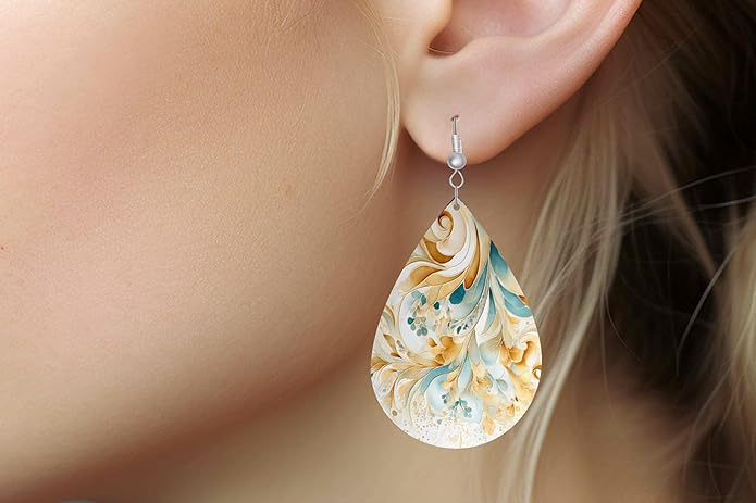 Teardrop Wood Earrings Light Weight Printed Image Dangle Jewelry, Fun and Funky Earrings
