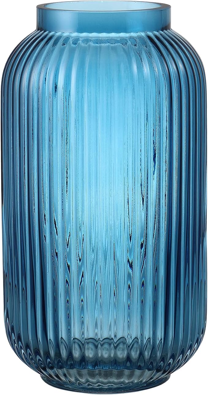 Ribbed Glass Vase, Glass Vases for Flowers, Modern Vases for Living Room by MARTAGE