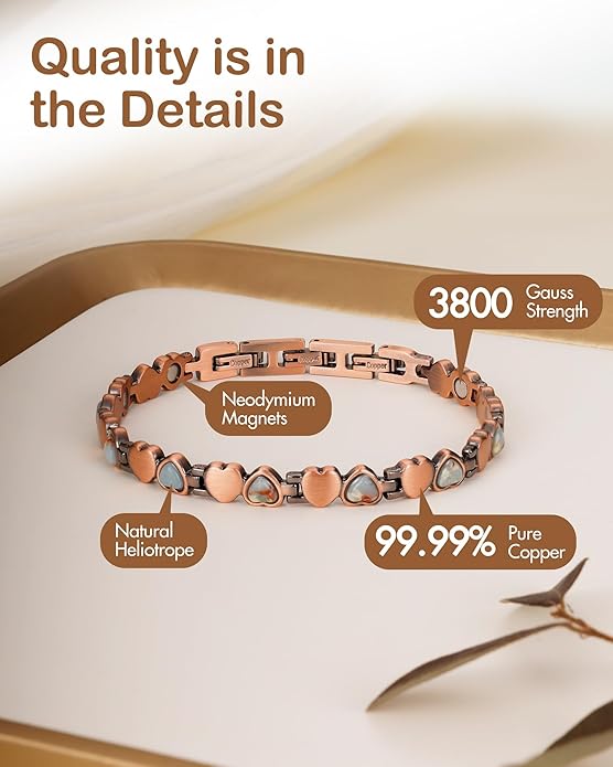 Feraco Pure Copper Bracelets for Women, Ultra Strength Magnetic Bracelet with 3800 Gauss Magnets & Natural Turquoise & Stones, Adjustable, Jewelry Gift