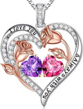Iefil Valentines Day Gifts for Her - 925 Sterling Silver Rose Heart Birthstone Necklace Birthday Anniversary Jewelry Gifts for Her Wife Mom Daughter