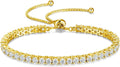 FANCIME Gold Moissanite Tennis Bracelet 1.2ct-12ct Lab Created Moissanite Diamond Bracelets,925 Sterling Silver Adjustable Bolo Tennis Bracelets, 2/3/4/5mm D Color VVS1 Round Cut Moissanite Bracelet for Women