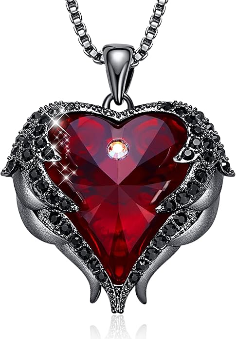 CDE Valentines Day Gifts for Women Angel Wings Necklace for Women with Birthstone, Love Heart Silver Tone/Gold Tone Pendant, Ideal Anniversary or Birthday Jewelry Gifts for Wife Girlfriend Her