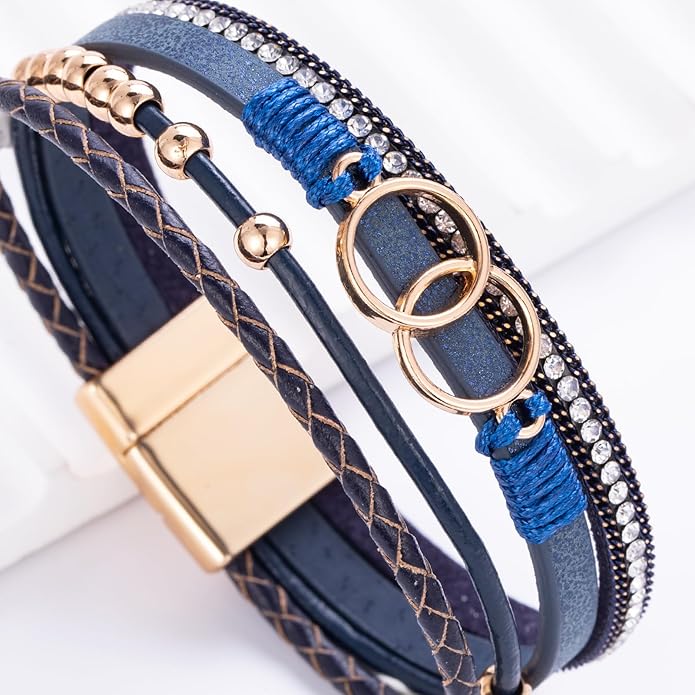 FANCY SHINY Boho Leather Wrap Bracelet Stackable Infinity Chunky Cuff Bracelets Western Hippie Outfits Jewelry Valentine Gifts for Women