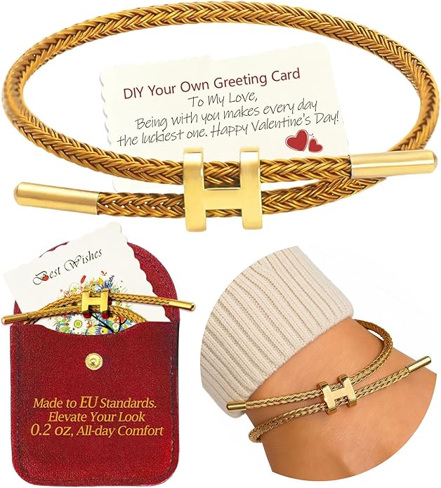 Valentines Day Gifts for Her: Fashion Accessories To My Love Adjustable Gold Rope Bracelets - Anniversary Birthday Gift for Girlfriend Wife Mom - Romantic I Love You Valentines Gift for Women Couple
