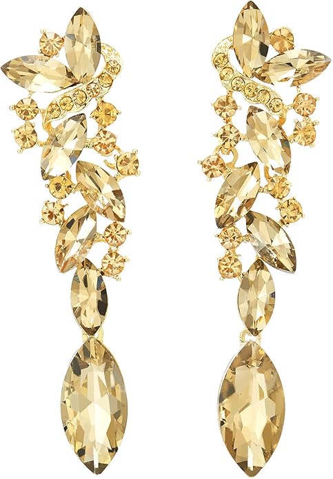 Art Deco Wedding Bridal Party Rhinestone Marquise Cluster Chandelier Long Dangle Statement Earrings