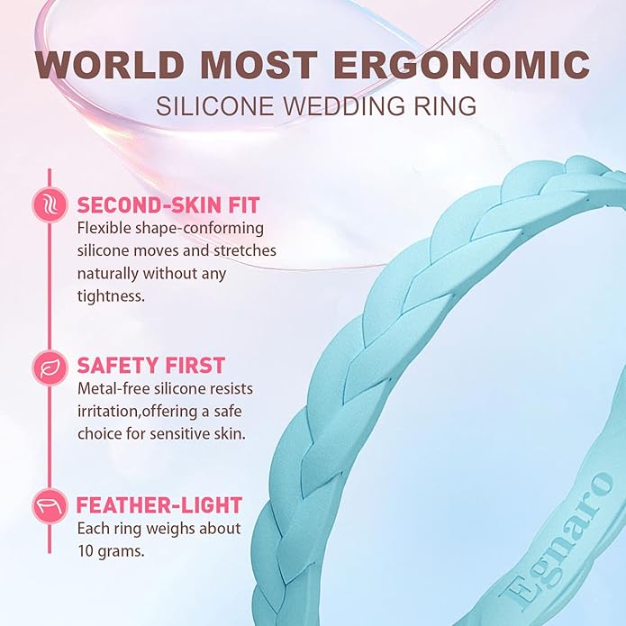 Egnaro Thin Silicone Anniversary Rings:2.5mm Wide - 2mm Thick Woven Design Statement Rubber Wedding bands Women,2-5 Variety Multipack