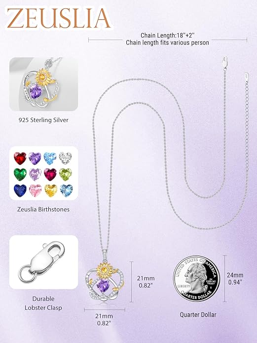 Valentine's Day Gifts for Wife 925 Sterling Silver Double Birthstone Pendant Necklaces I Love You for Always and Forever Necklace Anniversary Birthday Gifts for Wife Girlfriend Mom Her