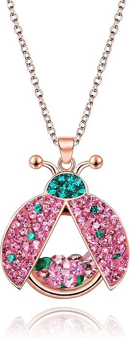 Superchic Ladybug Pendant Necklace Cute Cubic Zirconia with floating Crystals for Women Halloween Party Birthday Gifts