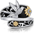 FLYOW Sterling Silver Sunflower Spoon Ring Victorian Style Boho Antique Flower Adjustable Open Ring Retro Statement Cubic Zirconial/Turquoise/Oxidized Thumb Rings for Women Birthday Christmas Jewelry