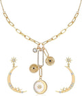 MISS RIGHT Dainty Gold Evil Eye Hamsa Hand Coin Lucky Charm Pendant Necklace for Women Trendy Vintage Paperclip Chain Sun Moon Clover Flower Chunky Charm Necklace Jewelry Gifts