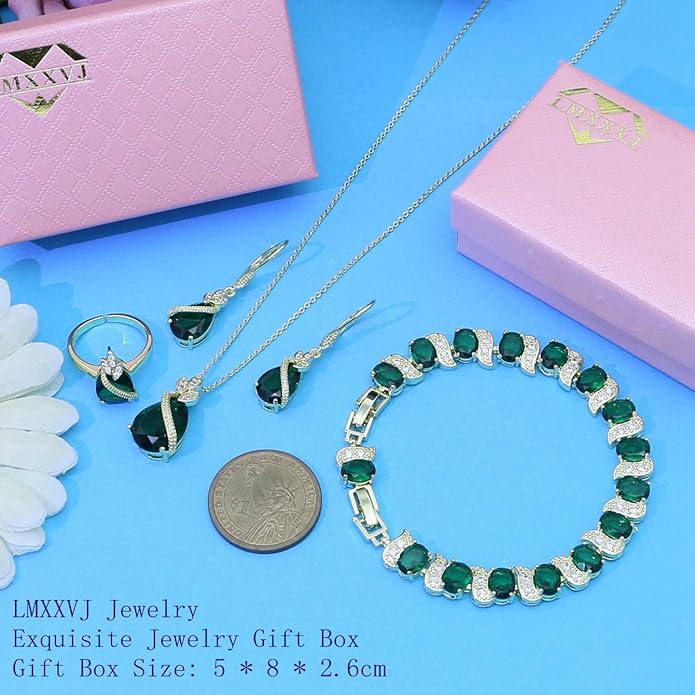 LMXXVJ Jewelry Set for Women,Teardrop Cubic Zirconia Necklace Earrings Adjustable Ring Bracelet Jewelry Set Formal Jewelry Gift