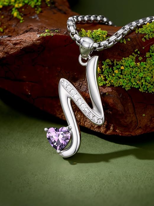 Valentines Day Gifts for Women Alphabet A to Z Initial Birthstone Pendant Necklaces for Women - 18k White Gold Plated Personalized Name Jewelry Valentine Mothers Day Birthday Gifts for Women Her Girlfriend