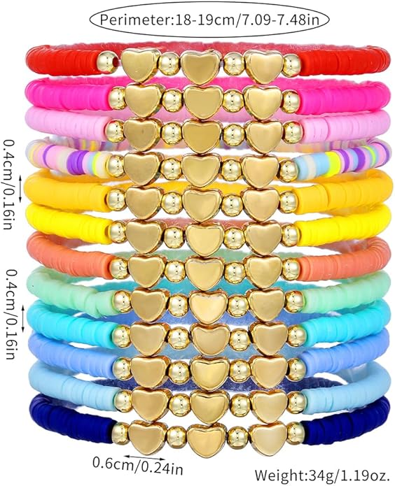 Friendship Bracelets Boho Stackable Bracelets for Women Surfer Heishi Clay Bead Bracelets Stretch Preppy Bracelets Colorful Boho Bracelets for Women