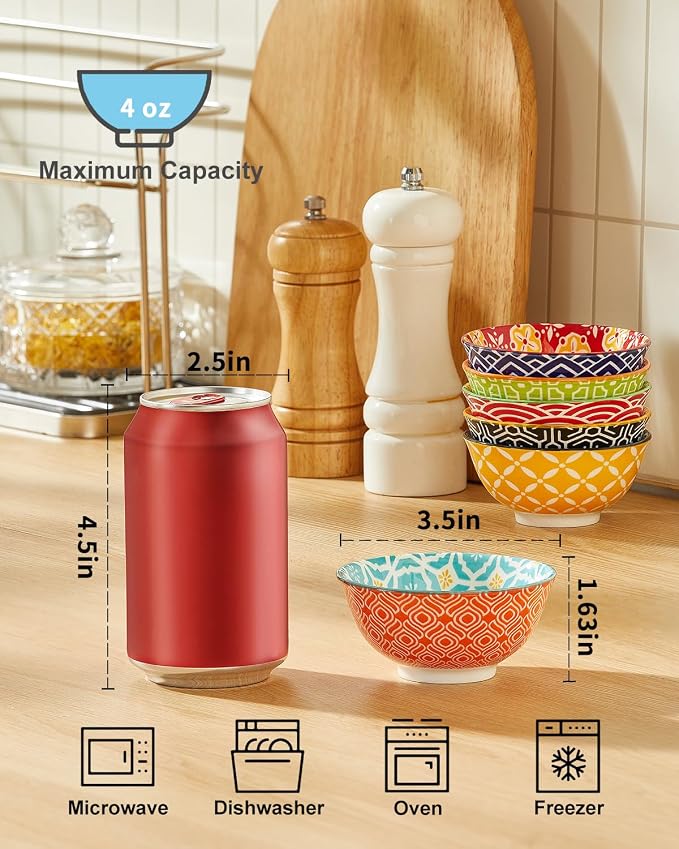 Metahom Ceramic Dipping Bowls, 4 Oz Small Colorful Bowl Set of 6, 3.5 Inch | - Image 2
