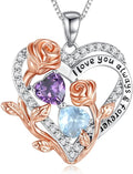 I Love You Birthstone Necklace, 925 Sterling Silver Heart Pendant with CZ Diamond Stones, Birthday Gifts for Women, Romantic Gift for Wife, Girlfriend, Her, Anniversary, Valentine's Day, Christmas