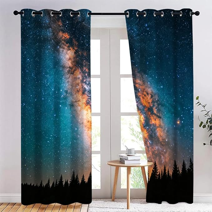 Galaxy Forest Curtains, Forest Silhouette Blackout Curtains 96 Inches Long by Unknown