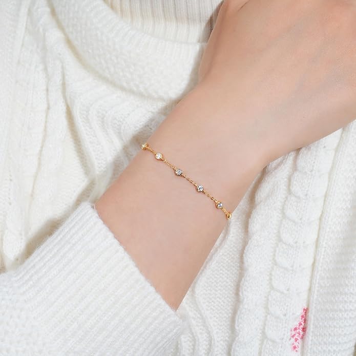 Bezel Moissanite Link Bracelet 0.66cttw D Color VVS1 925 Sterling Silver Adjustable Dainty Bracelets for Women Wife Birthday Jewelry Gifts