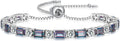 Birthstone Tennis Bracelets for Women White Gold Sterling Silver Gemstone Bracelets Adjustable Chain 6-9 Inchs Jewelry Anniversary Birthday Gifts for Women Mom Wife Her