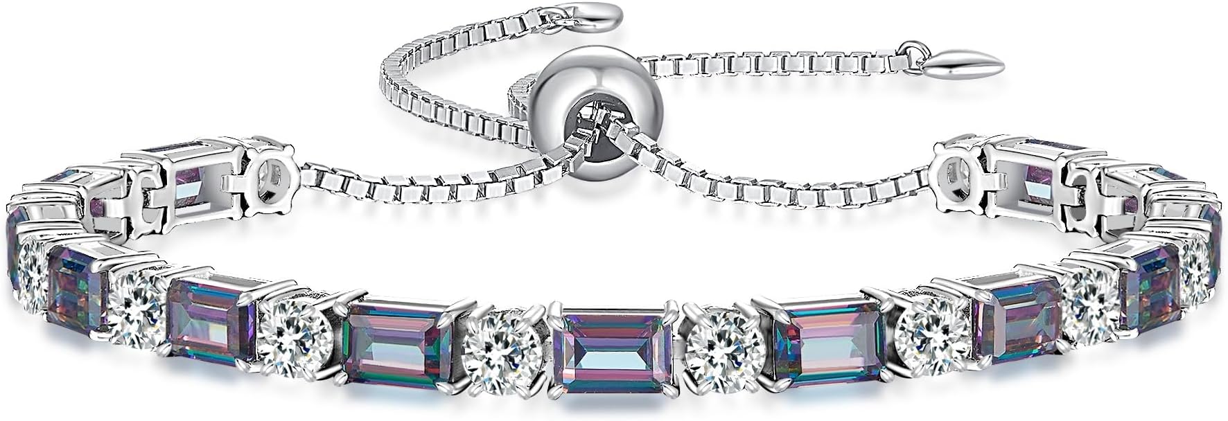 Birthstone Tennis Bracelets for Women White Gold Sterling Silver Gemstone Bracelets Adjustable Chain 6-9 Inchs Jewelry Anniversary Birthday Gifts for Women Mom Wife Her