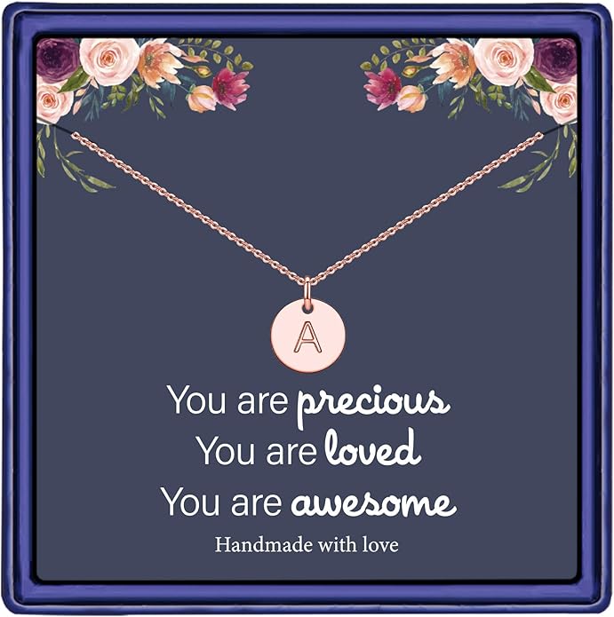 Hidepoo Valentines Gifts for Kids Teen Girls Women - 14K Gold Plated/Rose Gold Plated/S925 Sterling Silver Disc Initial Necklaces for Girls Jewelry Birthday Valentines Gifts for Kids Girl Teens Women