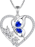 YL Women's Butterfly Necklace 925 Sterling Silver Flower Rose Pendant Birthstone Halo Jewelry