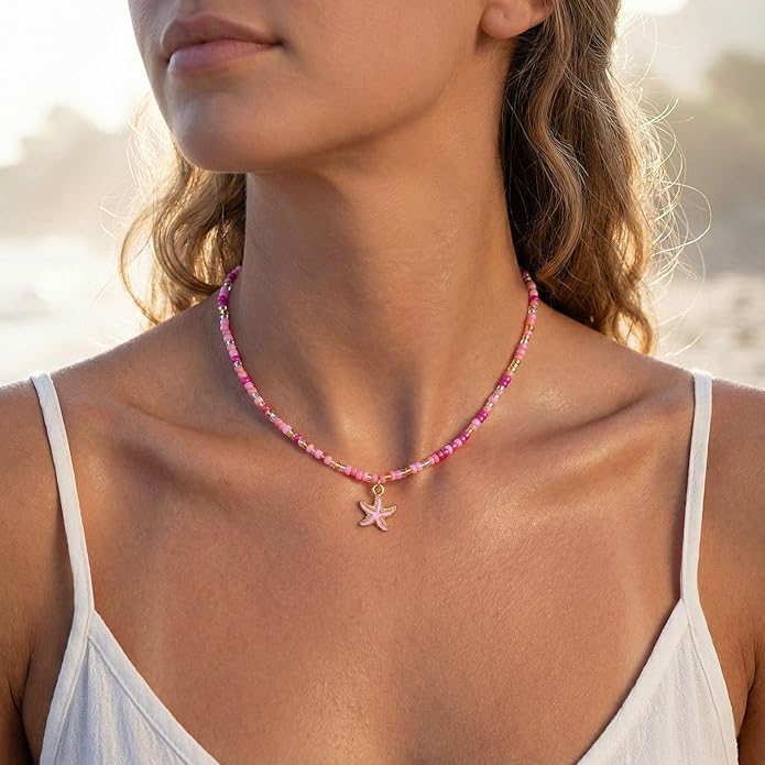 Women's Shell Starfish Boho Layered Beaded Necklace Choker for Summer Beach Vacation Gifts for Birthday/Anniversary/Christmas