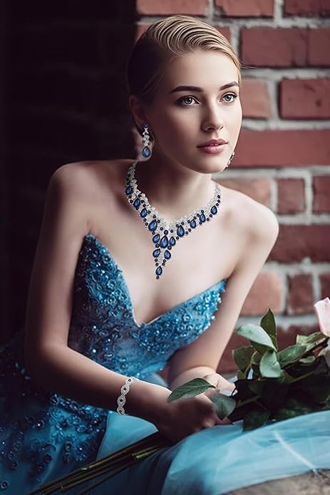 Wedding Bridal Bridesmaid Austrian Crystal Rhinestone Jewelry Sets Statement Choker Necklace Earrings Bracelets Sets for Wedding Party Prom