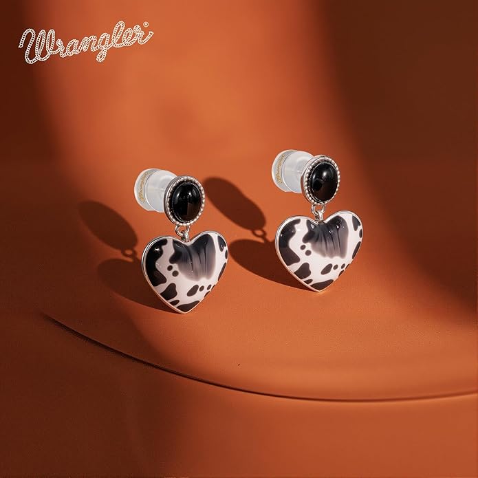 Wrangler Western Heart Drop Dangle Earrings for Women Statement 14k Gold Turquoise Cow Print Cowgirl Trendy Jewelry