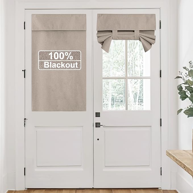 RYB HOME 100% Blackout Short French Door Linen Curtain by RYBHOME