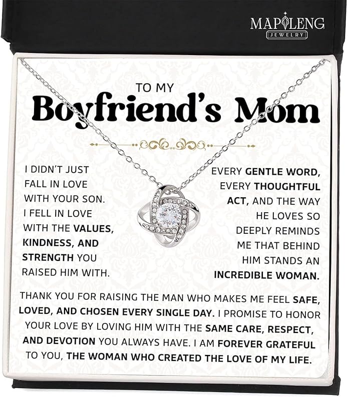 To My Boyfriend's Mom Love Knot Necklace, Elegant Jewelry Gift From Girlfriend, Meaningful Mothers Day Surprise, Birthday Christmas Keepsake With Heartfelt Message