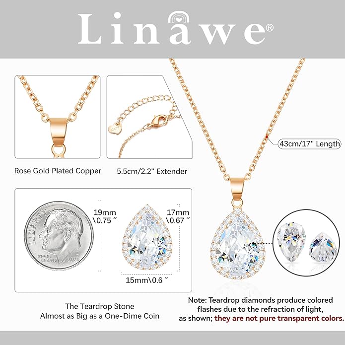 Linawe Crystal Chain Necklace for Women Trendy, Imitation Diamond Pendant, Statement Cubic Zirconia Boho Jewelry Set, 14K Gold/Rose Gold/Silver Birthstone Necklace
