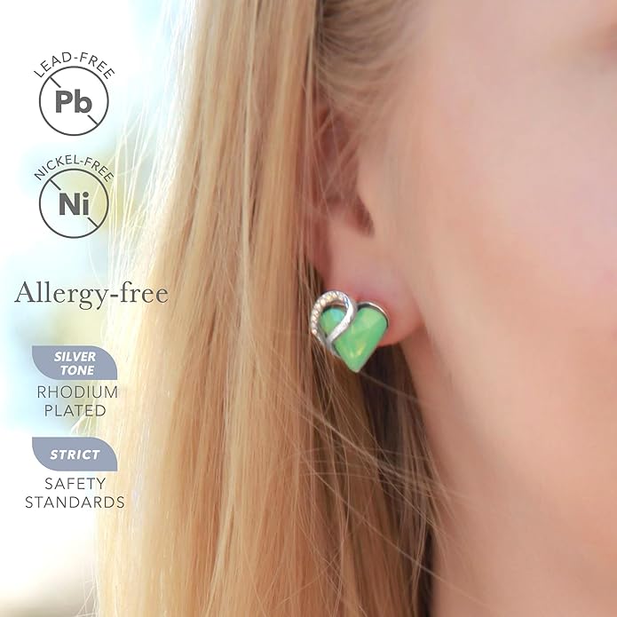 Leafael Infinity love Heart Birthstone Stud Earrings for Women, Valentine's Day Gifts for Mom, Wife, and Her, Silver Plated Birthday Jewelry
