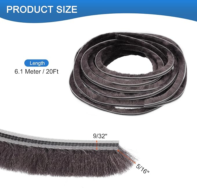 Brush Seal Weather Stripping, 9/32" x 5/16" x 20ft Card Slot Door Brush Strip - Image 2