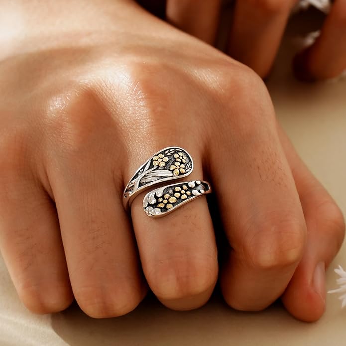 Spoon Rings for Women 925 Sterling Silver Sunflower Adjustable Thumb Spoon Rings Celtic Knot Promise Engagement Statement Boho Vintage Finger Open Antique Rings Jewelry