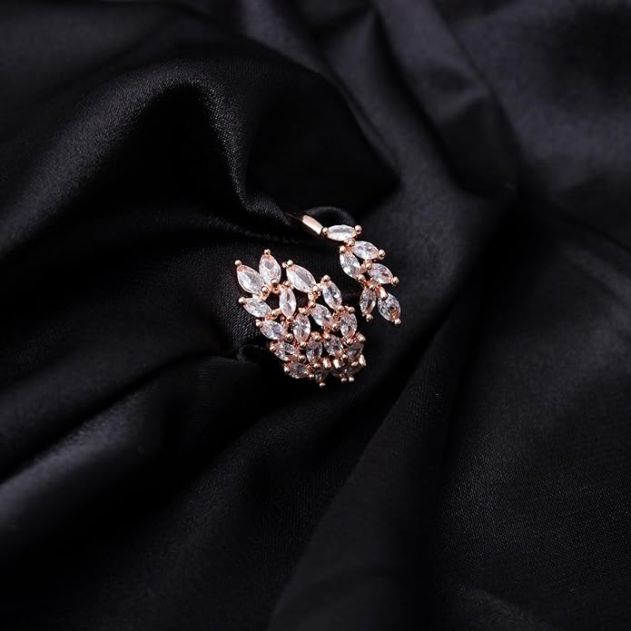 18K Gold Plated Cubiz Zirconia Wedding Engagement Wide Adjustable Band Ring for Women