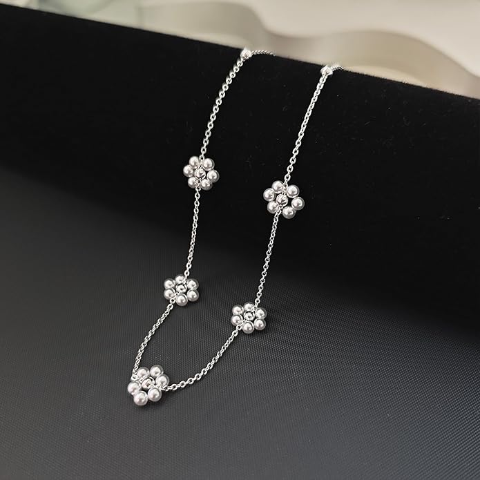 OGD Gold Pearl Necklaces Set for Women 14K Gold Plated Dainty Layered Pearl Cute Daisy Pearl Choker Gold Necklace Gifts for Women Gold Trendy Jewelry Gifts