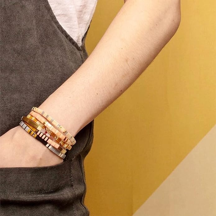 Sonateomber Tila Flat Beaded Stretch Bracelets for Women, Trendy Unique Colorful Square Beads Handmade Stack Bracelet Friendship Accessories Fashion Jewelry Gift