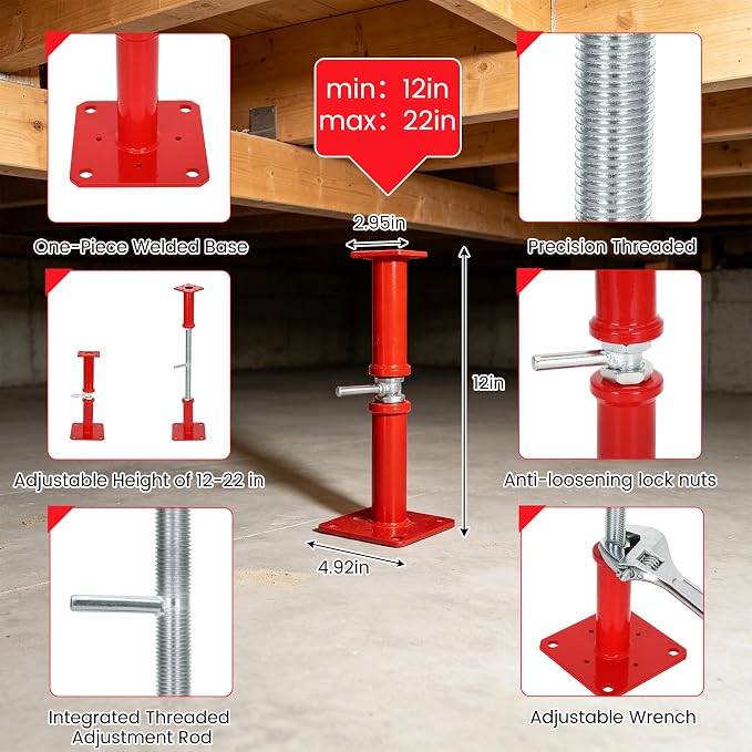 Adjustable House Floor Jacks 12-22 Inch, 10000 LBS Screw Jack Post, - Image 3